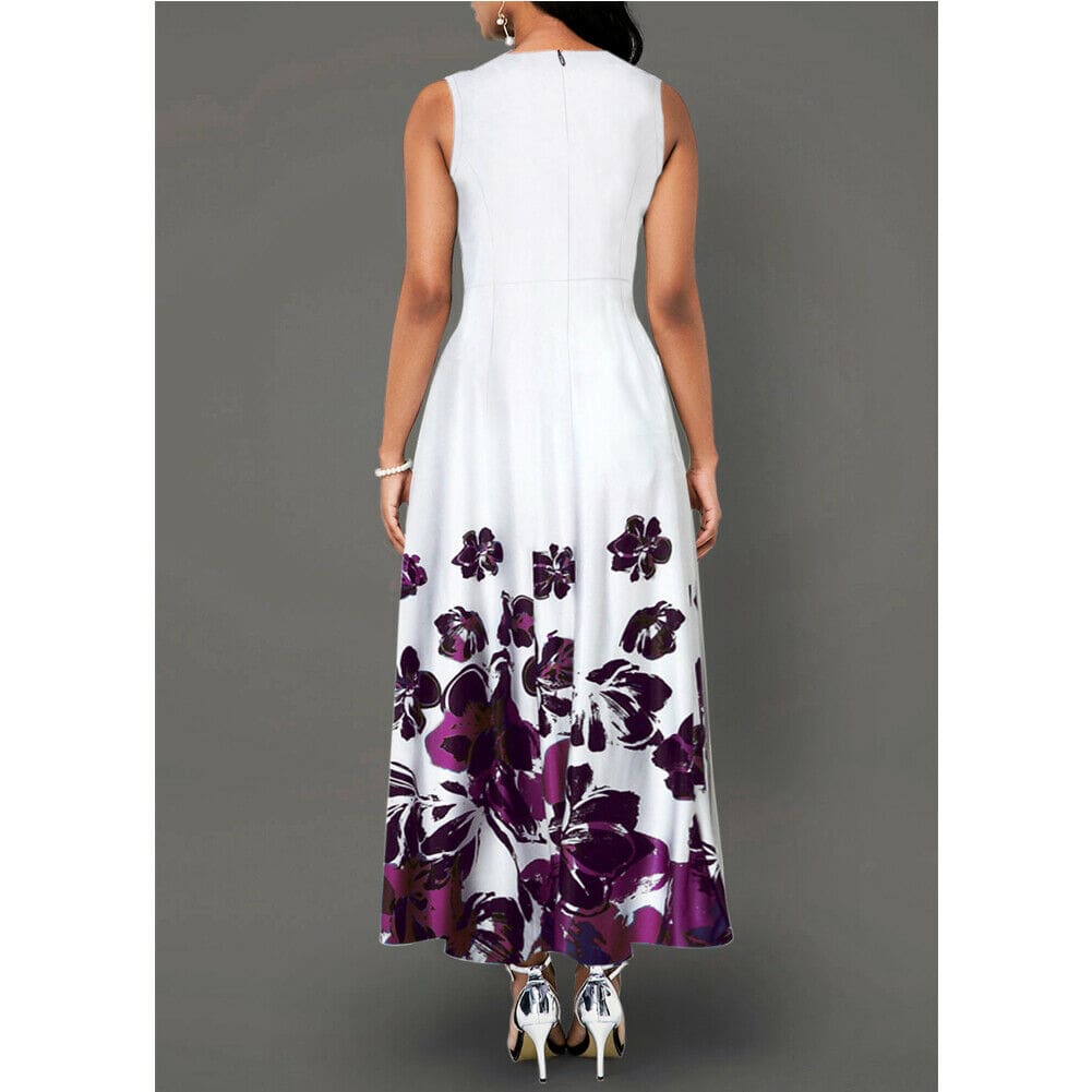 Large Size Elegant Womens Floral Print Long Maxi Dress Evening Party Beach Dress Summer Sleeveless Long Flower Sundress Costume