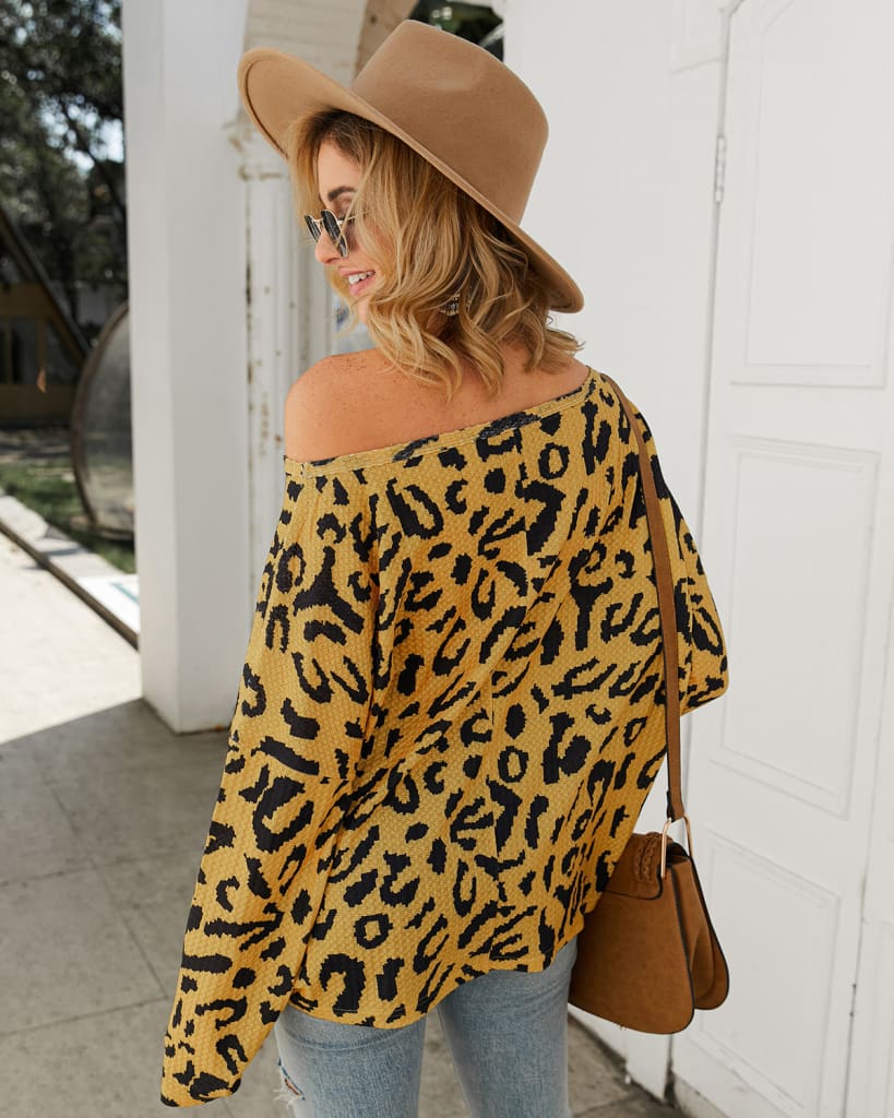 Women Ladies Leopard Print Long Sleeve Loose Casual Tops Autumn Winter Warm Pullover Sweatshirt Blouse Sweater