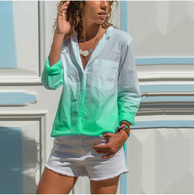 New Fashion Women Tops Elegant Long Sleeve Gradient Loose Shirt Ladies Casual Button Shirt Streetwear Outwear