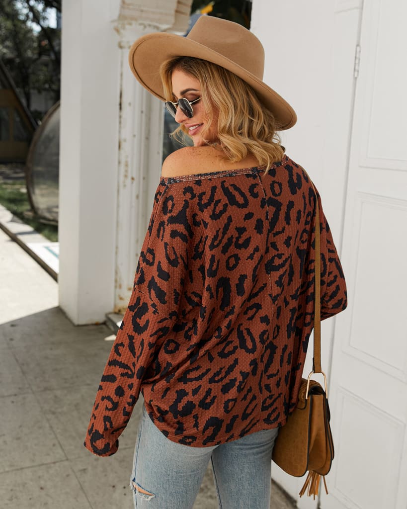 Women Ladies Leopard Print Long Sleeve Loose Casual Tops Autumn Winter Warm Pullover Sweatshirt Blouse Sweater