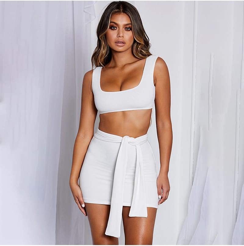 Women Bandage Bodycon Crop Top and Skirt Suit Sexy Ladies Evening Party Club Streetwear 2 Piece Set