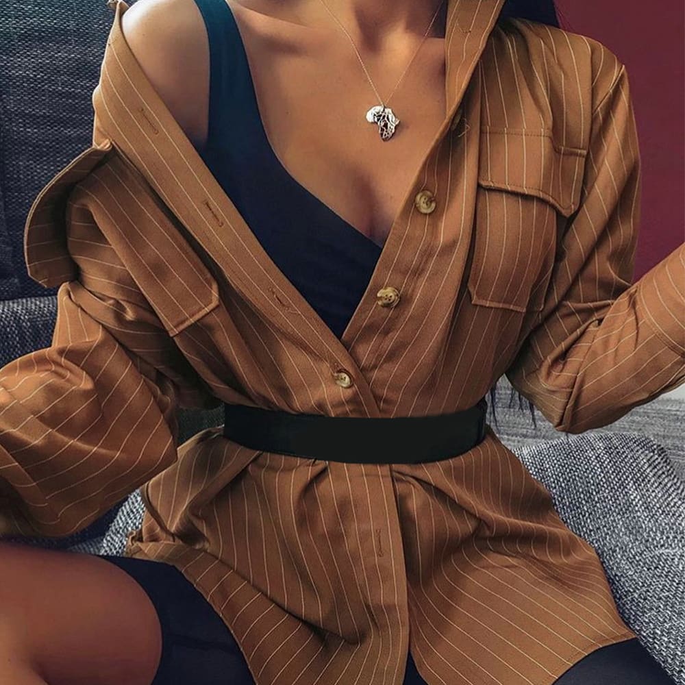 2019 Fashion Women Long Sleeve Striped Shirt Button Down OL Ladies Office Work Casual Loose Blouse Tops