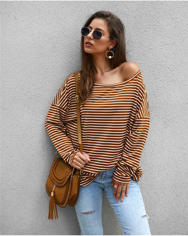 Women Autumn Stripe T shirt Long Sleeve Loose Tee shirt Femme Ladies harajuku tshirt Elegant Plain ulzzang dames Streetwear