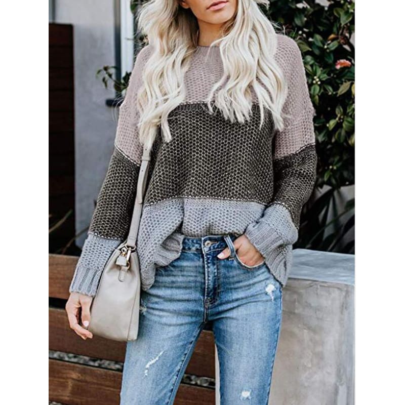 Casual Knitted Color Block Sweater Women Jumper Loose Colorful Striped Sweaters Pullovers Winter Fluffy Sweater