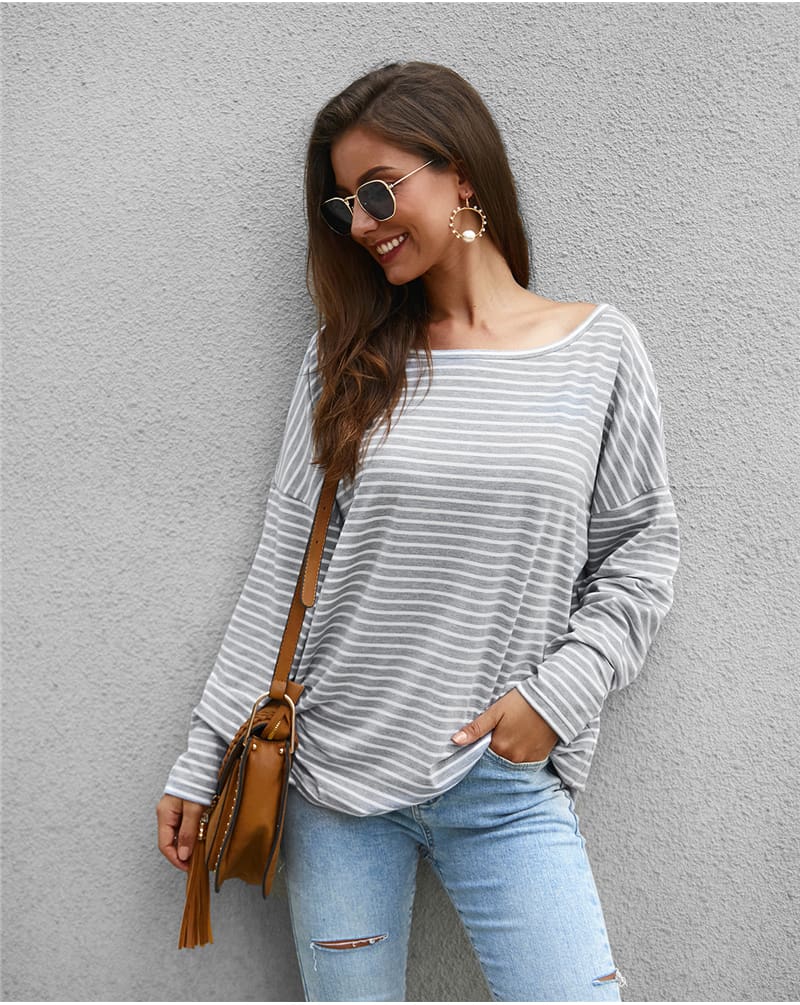 Women Autumn Stripe T shirt Long Sleeve Loose Tee shirt Femme Ladies harajuku tshirt Elegant Plain ulzzang dames Streetwear