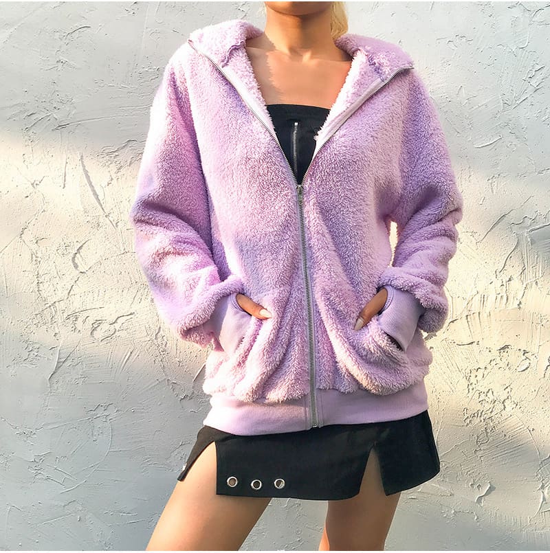 Women Casual Plain Fleece Coats Jacket Fashion Long Sleeve Hooded Autumn Winter Top Outwear Loose dames kleding Streetwear