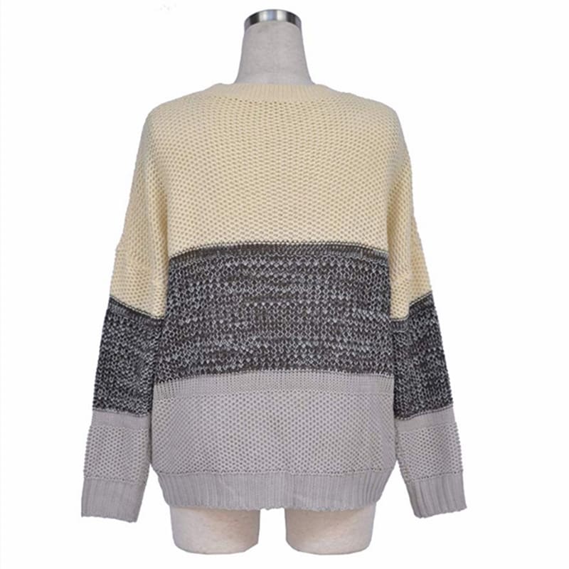 Casual Knitted Color Block Sweater Women Jumper Loose Colorful Striped Sweaters Pullovers Winter Fluffy Sweater