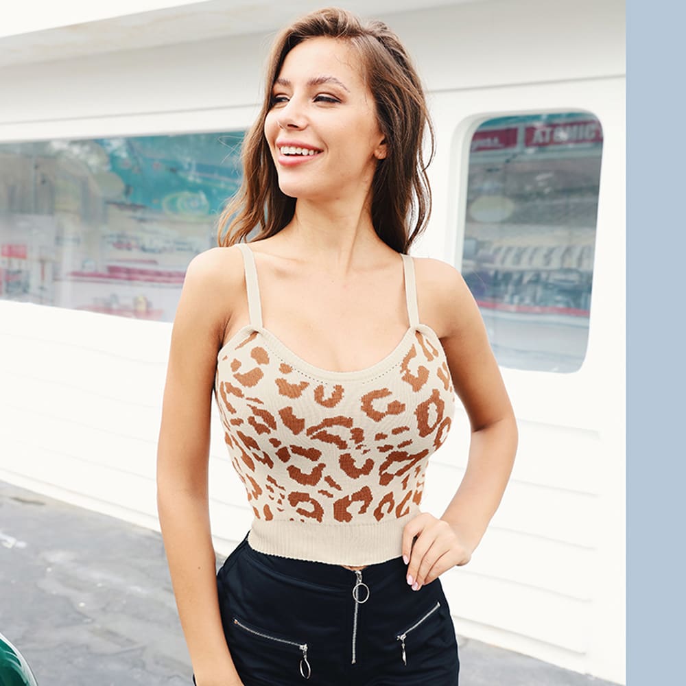 Women Ladies Summer Leopard Bustier Crop Top Vest Sleeveless Blouse Casual Tank Tops T-Shirt