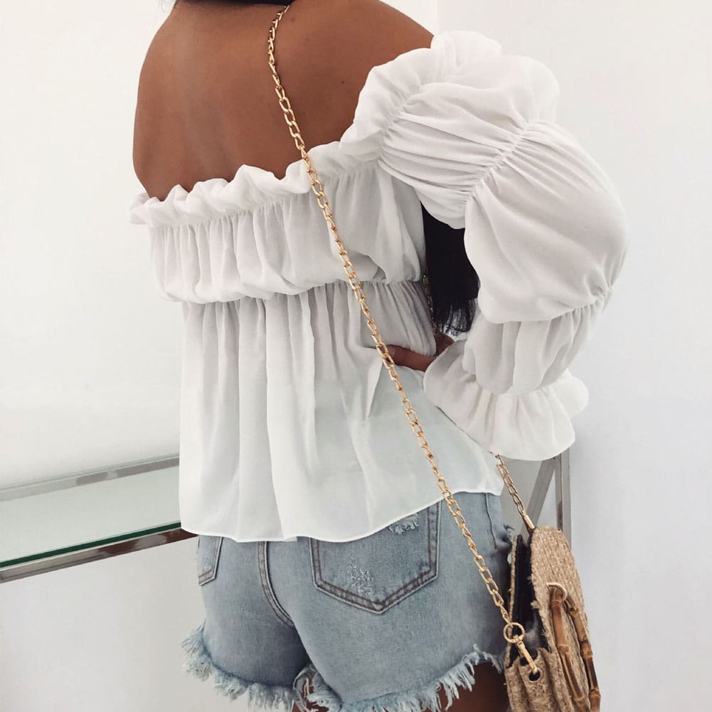 New Women Loose Off Shoulder Long Sleeve Casual Shirt Tops Fashion Ladies Summer T-shirt Clothing Beach Holiday Streetwear