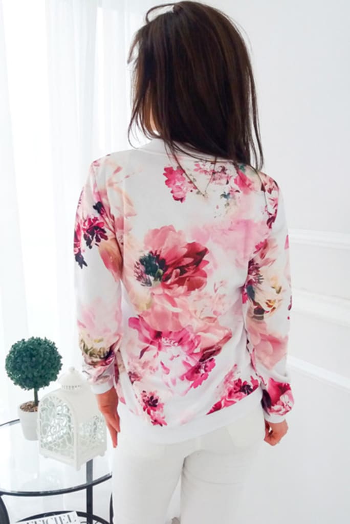 Women Ladies Retro Floral Zipper Up Bomber Long Sleeve Slim Plaid Jacket Casual Floral Zipper Up Bomber Coat Outwear