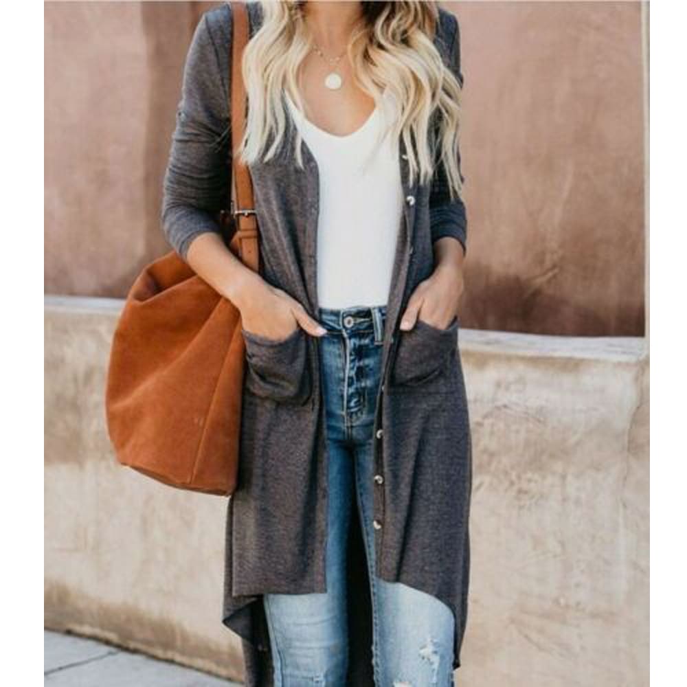 Women Ladies Long Sleeve Knitted Cardigan Sweater Casual Button Pocket Front Loose Jumper Coat