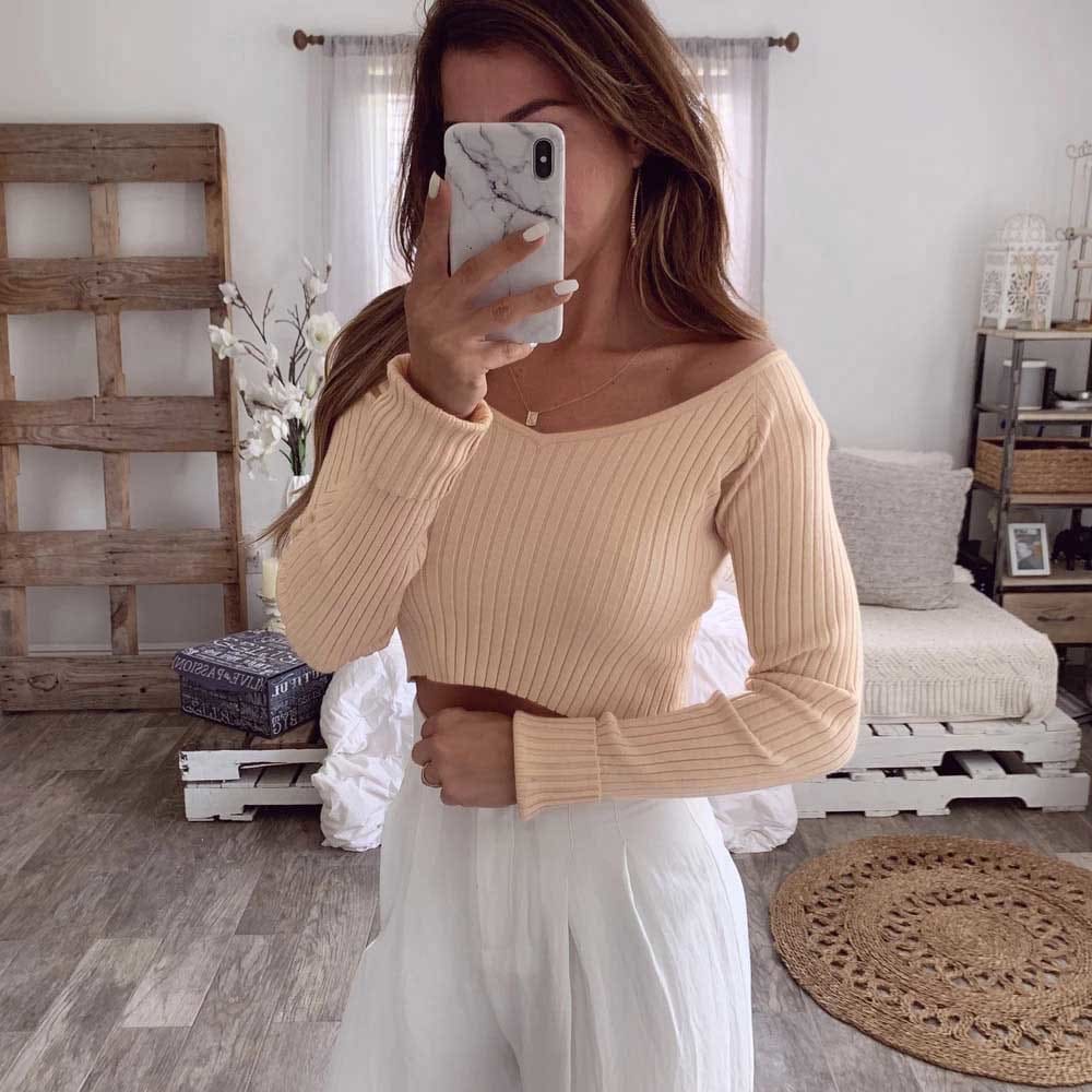 Fashion Womens V Neck Long Sleeve Knitted Pullover Jumper Autumn Winter Ladies Casual Tops Sweater Tee shirt