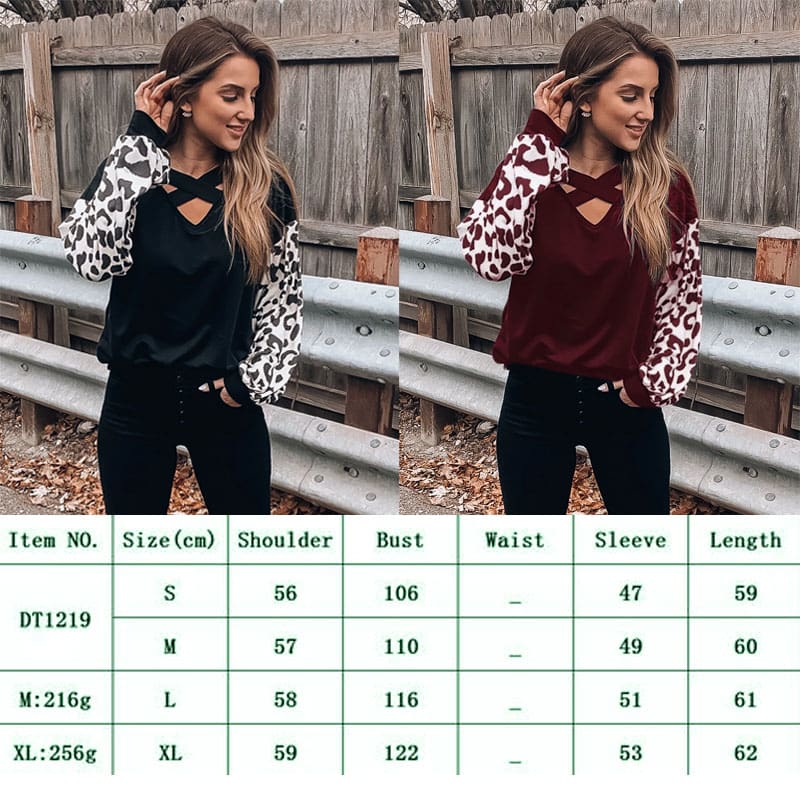 Fashion Women Leopard Print Long Sleeve Loose Blouse Shirt Pullover Jumper Autumn Winter Casual Tops Shirt