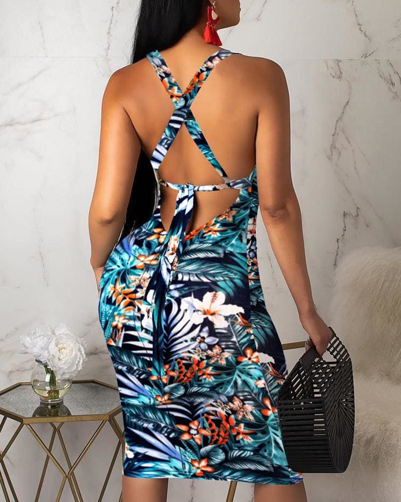 2019 Fashion Women Ladies Sleeveless Summer Boho Floral Beach Casual Slim Fit Sundress Tight Sexy Sling Hawaiian Dress