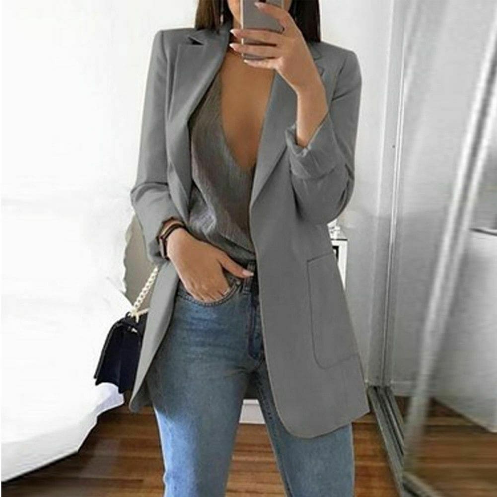 Long Sleeve Cardigan Slim Jackets Suit Coat Work Jacket Casual Mid Coat