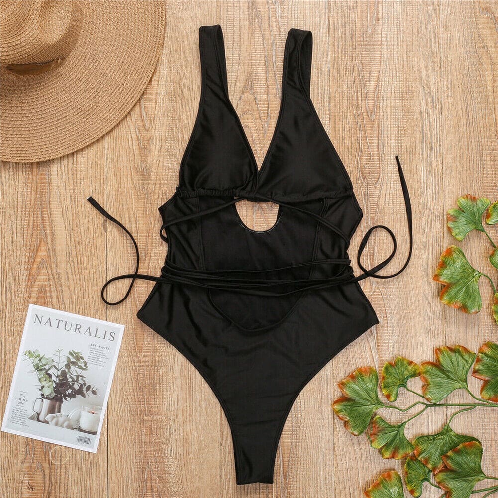 Womens Bikini One-Piece Set Push Up Monokini Swimwear Bandage Swimming Costume