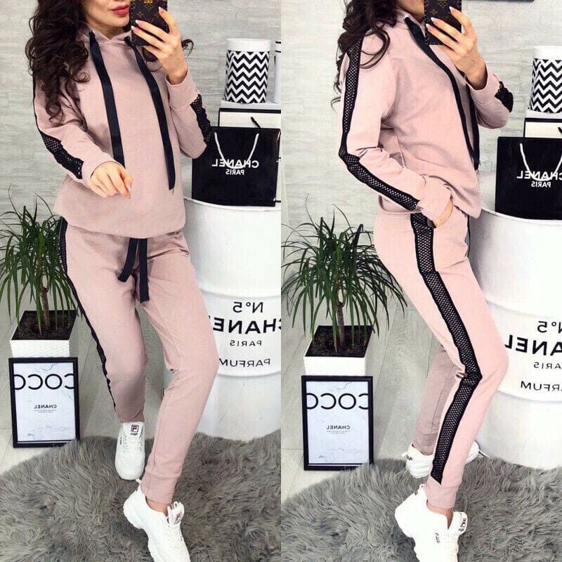 Womens 2pcs Sport Sets Lady Autumn Tracksuit Long Sleeve Hoodie Tops Sweatpants Warm Outfits Running Suit Sportswear