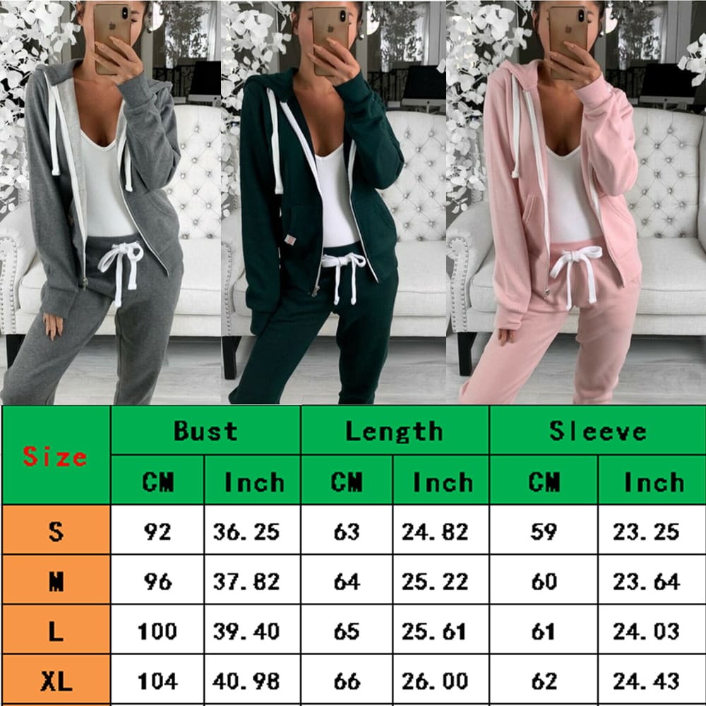 Women Ladies Zipper Hooded Sweatshirt Long Sleeve Outwear Hoodie Plain Jacket Coat Tops