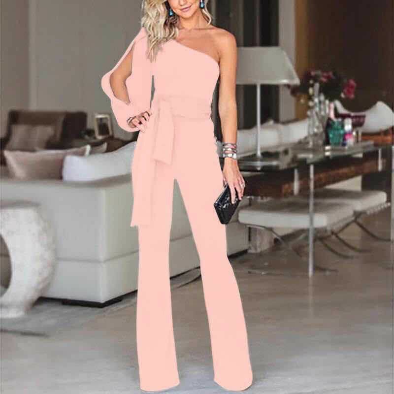 Women Ladies Jumpsuits Summer Clubwear Playsuit Jumpsuit Loose One Shoulder Long Trousers Black Blue Green Pink