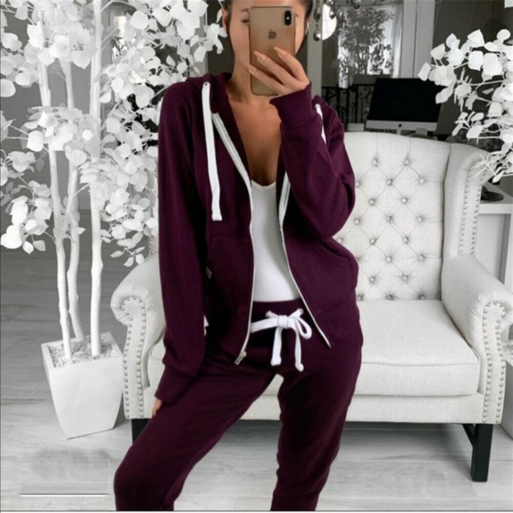 Women Ladies Zipper Hooded Sweatshirt Long Sleeve Outwear Hoodie Plain Jacket Coat Tops