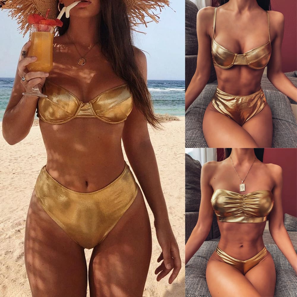 Women Bandage Push-up Triangle Swimwear Bathing Padded Bra Bikini Swimsuit Beach