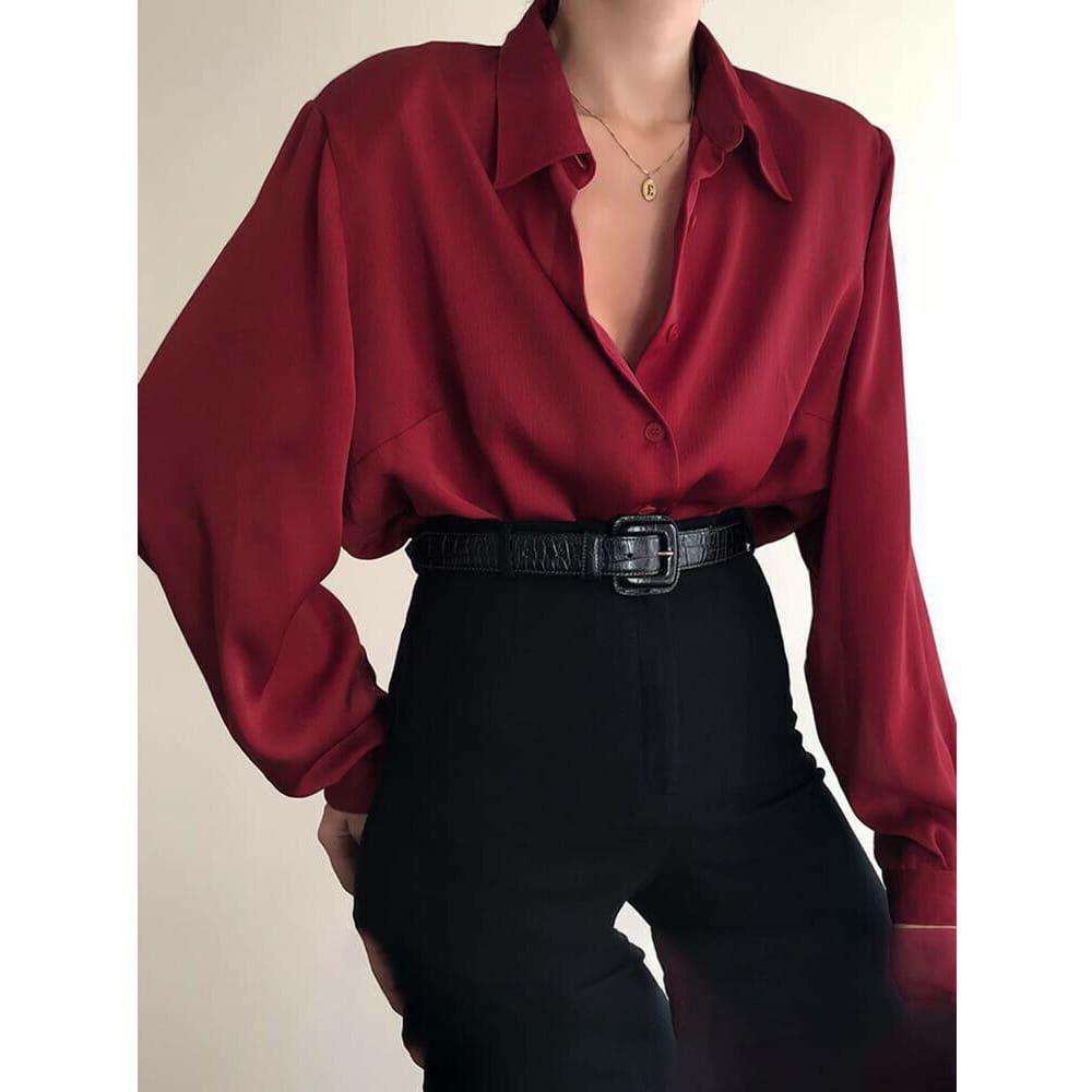 Fashion Women Button Down Blouse Shirts Ladies Autumn Long Sleeve Casual V-Neck Loose OL Work Blouse Tops