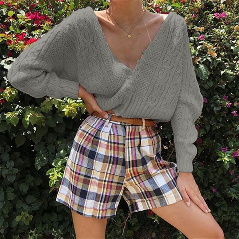 Spring Autumn Women Ladies Knitted Cardigan Solid Color Long Sleeve V-neck Sweater Fashionable Button Sweater