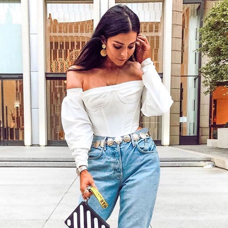 2019 Fashion Trend Women Cropped Tops Casual Long Sleeve Slash Neck Off Shoulder T shirts Party HOT Skinny Pre-fall New Tees