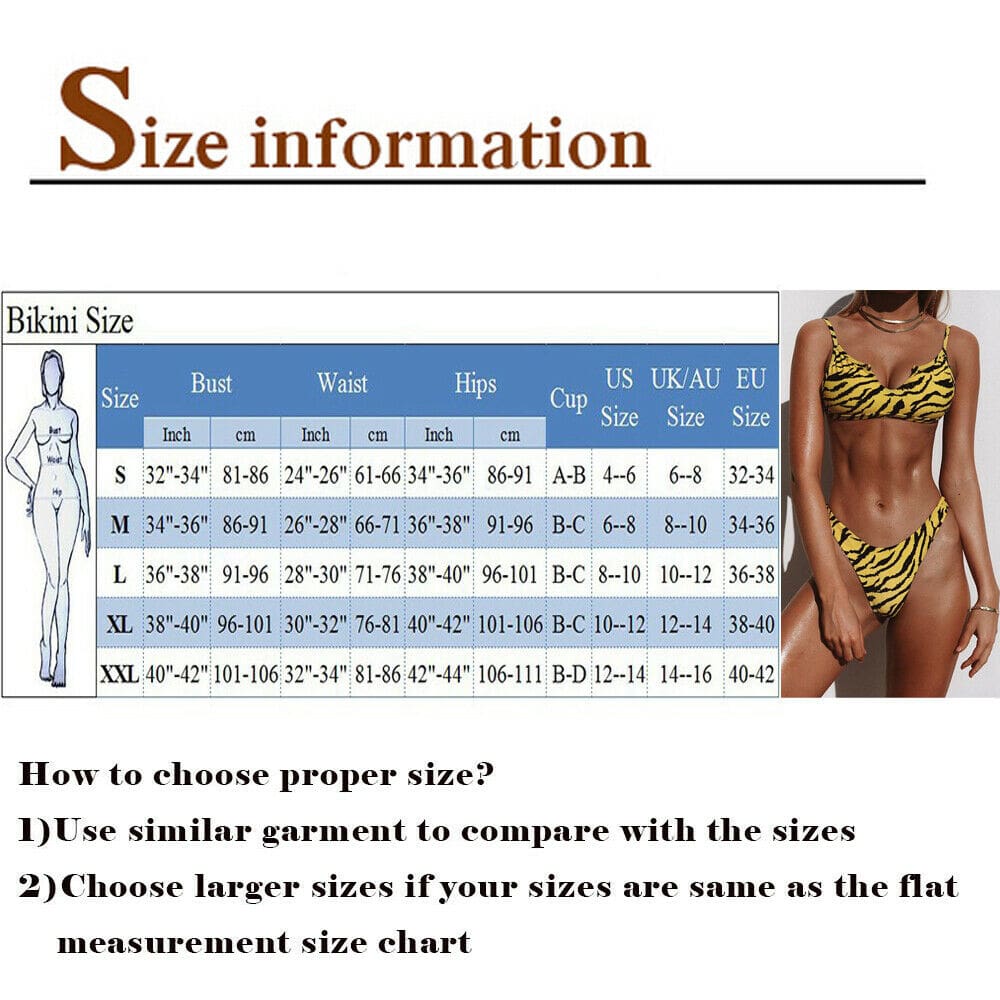 NEW Women Push up Bikini Set Padded Bra Striped Bandage Closed Swimsuit Swimwear Tiger Print Beach Bathing 2020 Hot