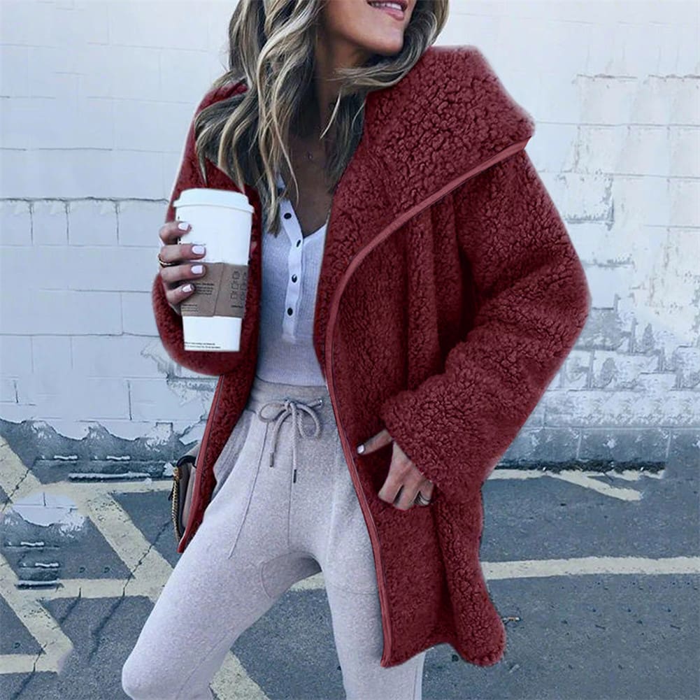 Women Lapel Loose Solid Color Jackets Ladies Casual Warm Cashmere Wool Coat Fluffy Woolen Teddy Bear Cardigan Tops