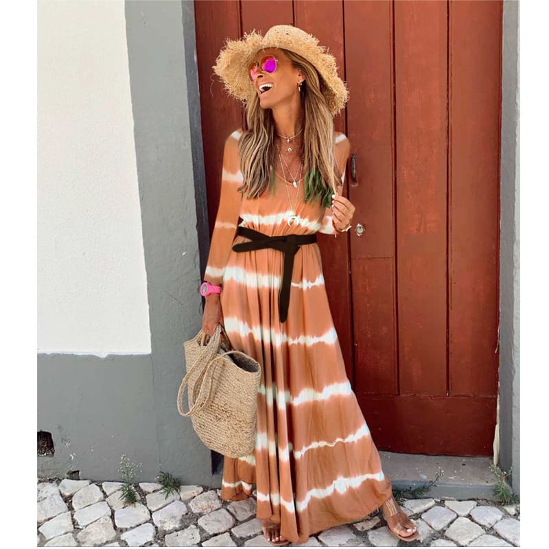 Women Boho Long Sleeve Striped V Neck Long Maxi Dress 2019 Fashion Ladies Autumn Fall Wrap Dresses Sundress