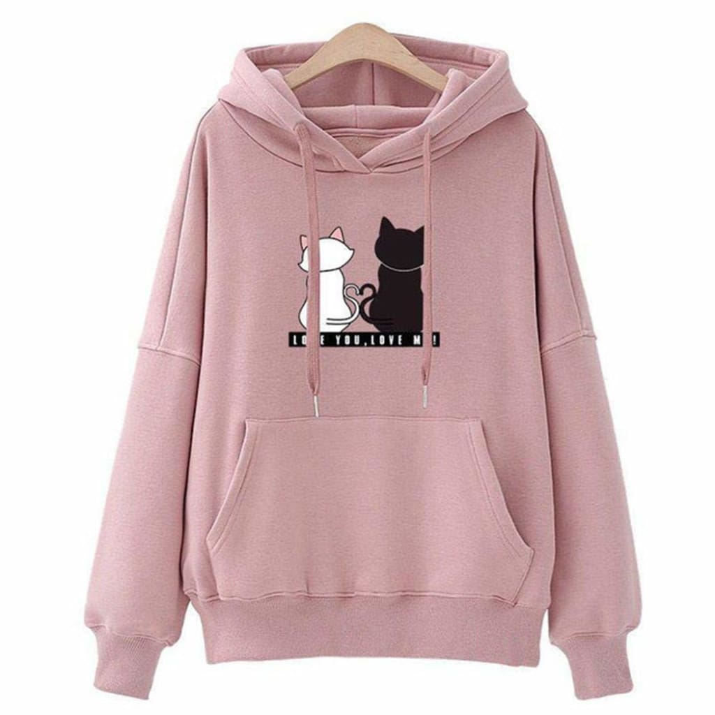 Womens Hooded Tops Fashion Long Sleeves Pocket Pullover Hoodies Solid Color Heart-Shaped Print Women Clothes