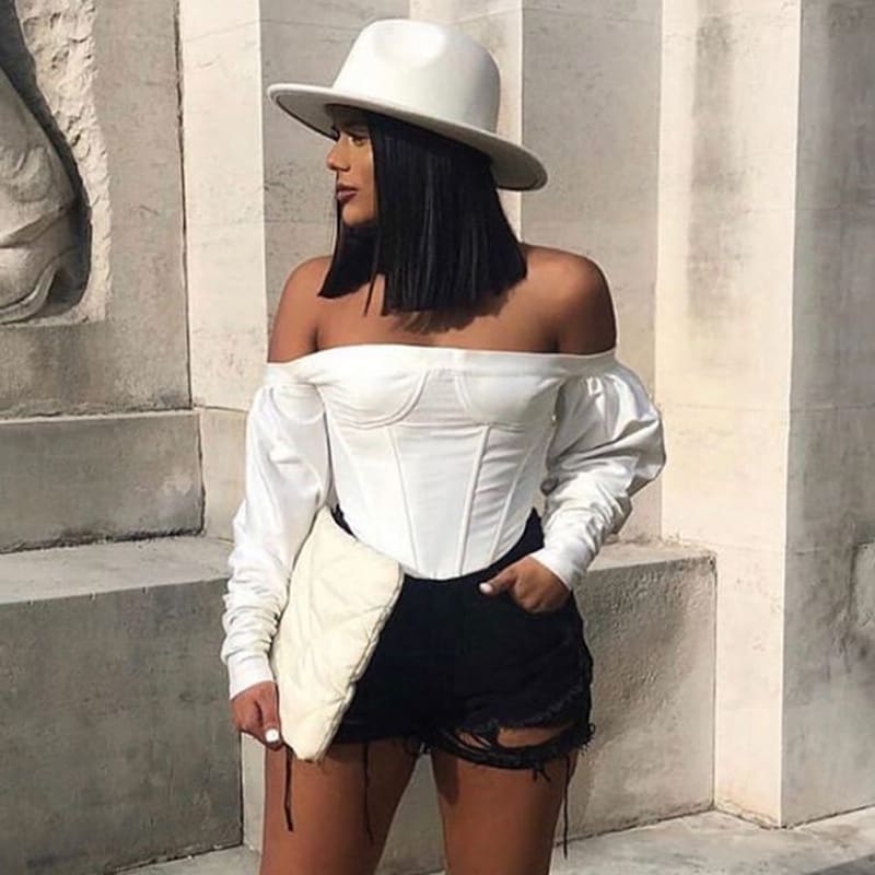 2019 Fashion Trend Women Cropped Tops Casual Long Sleeve Slash Neck Off Shoulder T shirts Party HOT Skinny Pre-fall New Tees