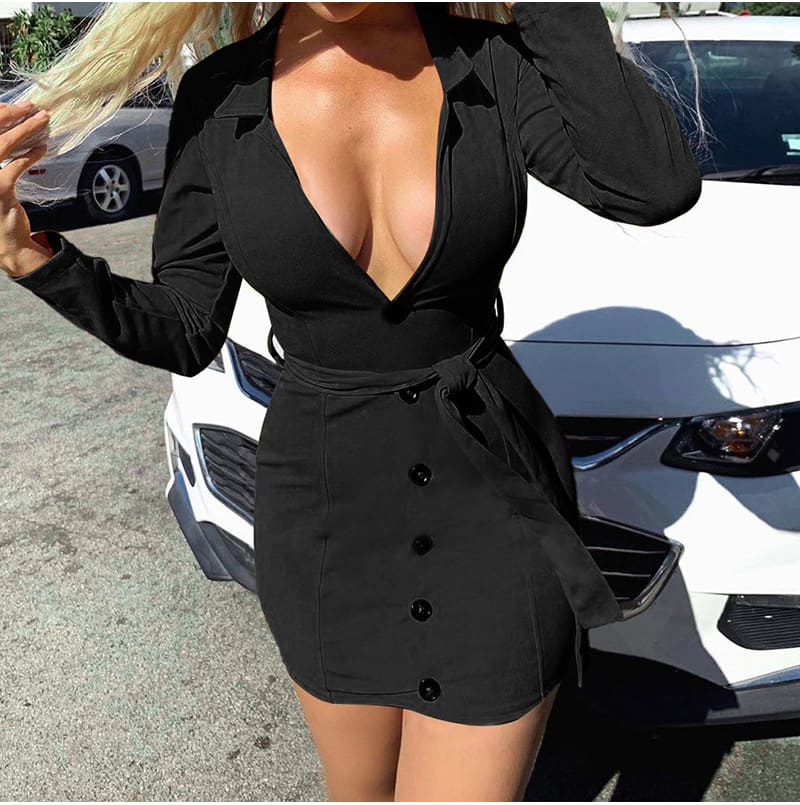 Office Lady Dress Women Long Sleeve Bodycon Ladies Dresses V neck Lace Up High waist bandage Slim OL vestidos Party Club Clothes