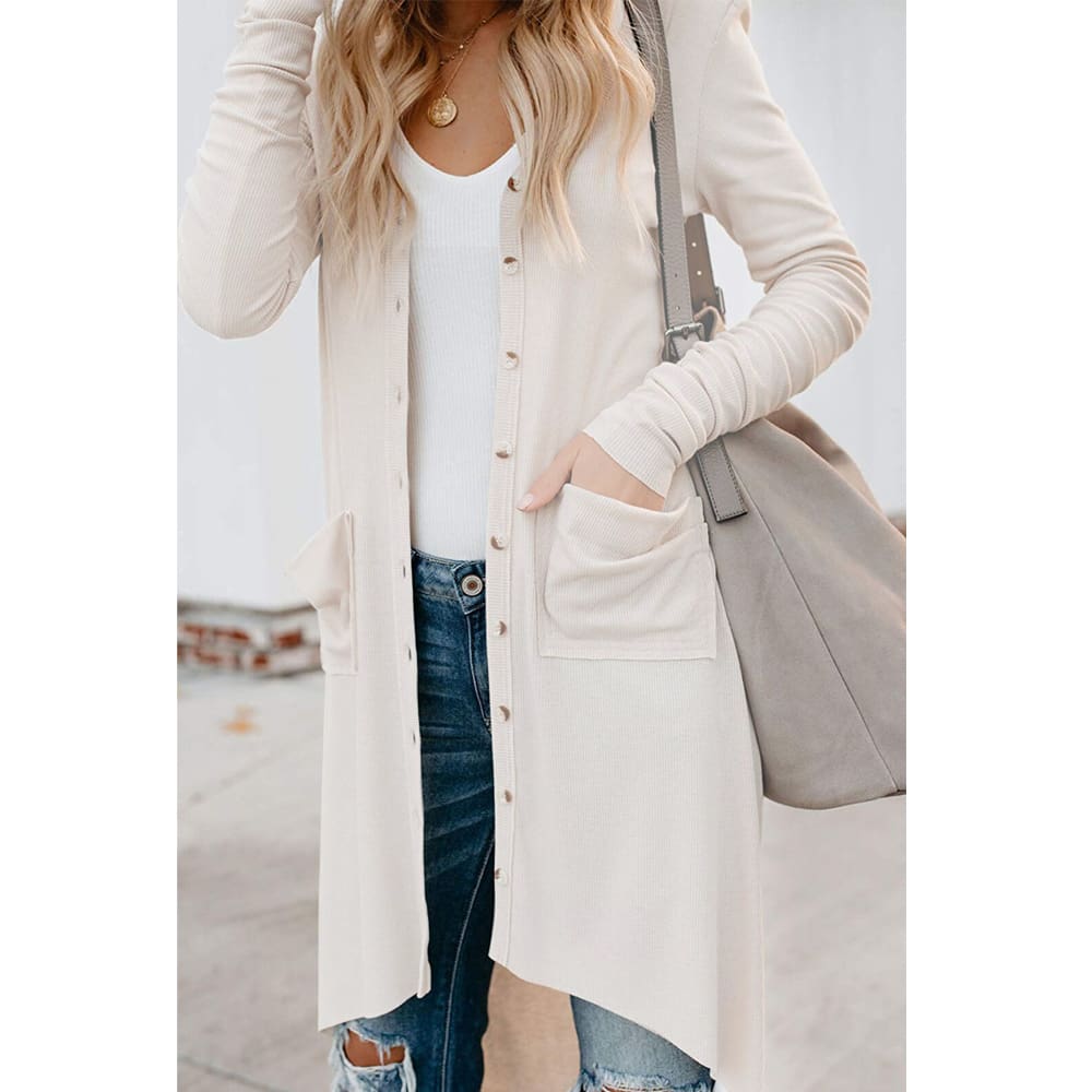 Women Ladies Long Sleeve Knitted Cardigan Sweater Casual Button Pocket Front Loose Jumper Coat