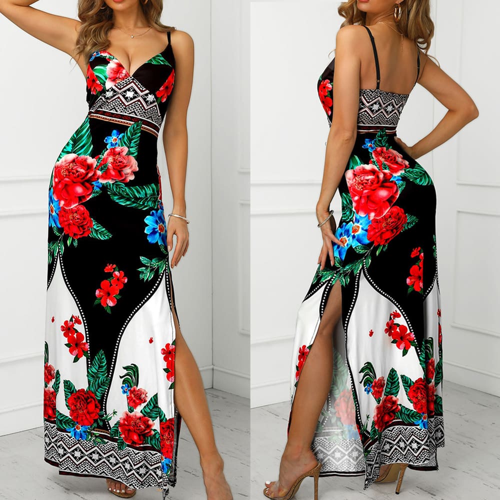 2019 New Trend Women Summer Bohemian Floral Dress Beach Holiday Sexy Evening Party Sleeveless Losoe Sundress