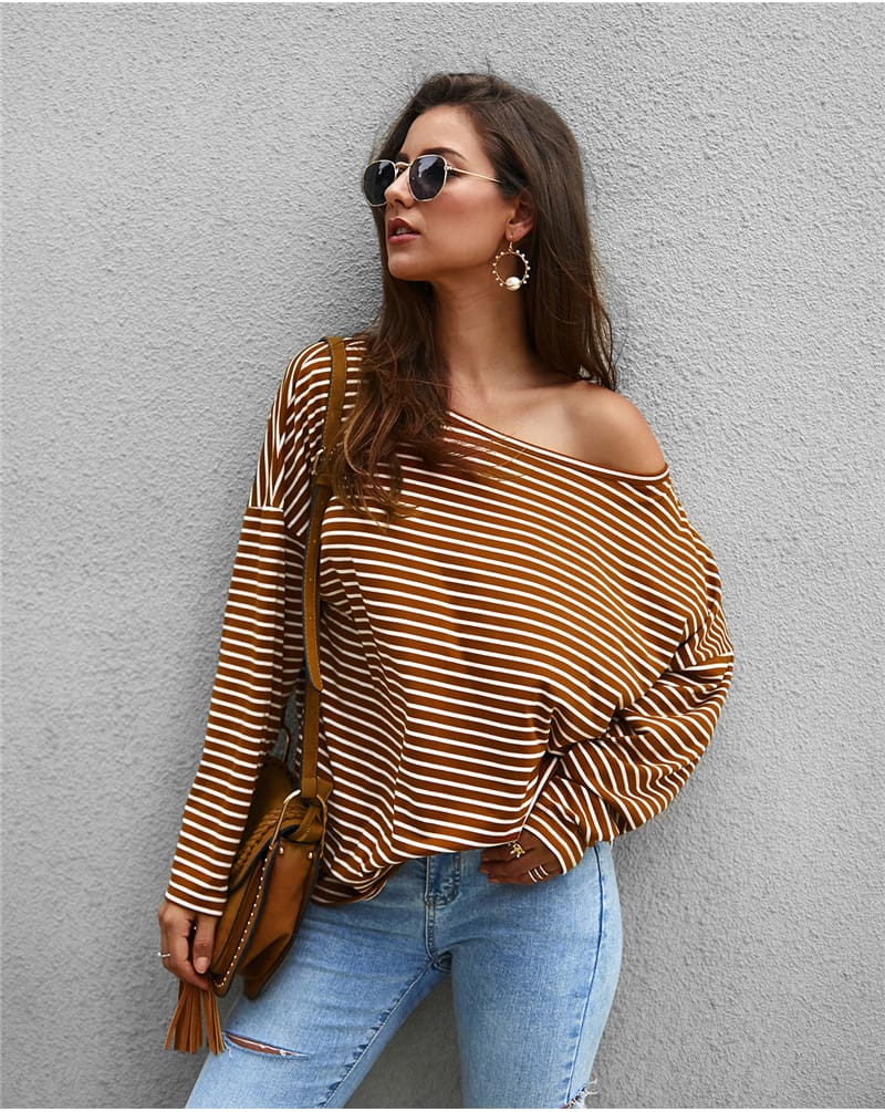 Women Autumn Stripe T shirt Long Sleeve Loose Tee shirt Femme Ladies harajuku tshirt Elegant Plain ulzzang dames Streetwear