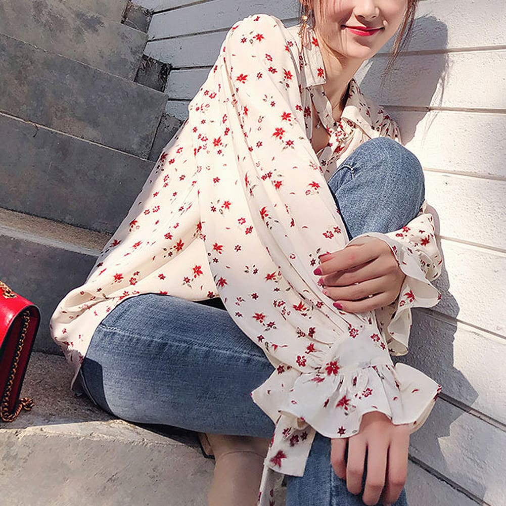 Korea Style Women Chiffon Solid Long Sleeve Blouse Fashion Ladies Summer Casual Loose Tops T Shirt Pullover Clothes