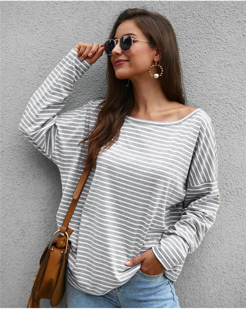 Women Autumn Stripe T shirt Long Sleeve Loose Tee shirt Femme Ladies harajuku tshirt Elegant Plain ulzzang dames Streetwear