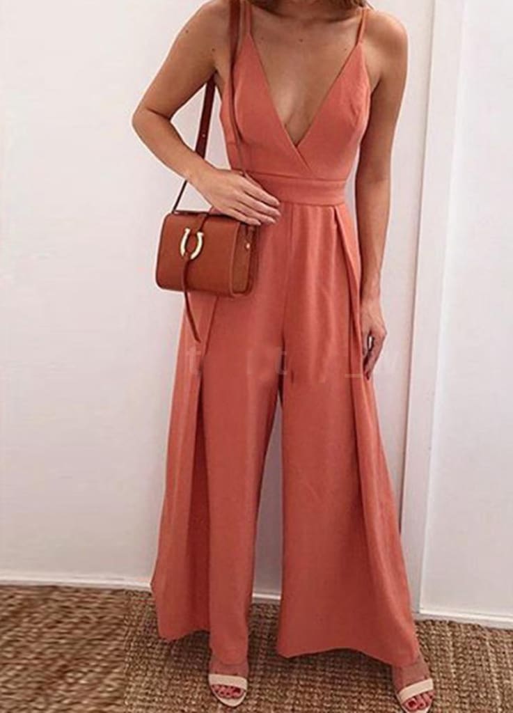 Women Boho Strap V Neck Backless Jumpsuit Ladies Holiday Playsuit Casual Long Pant Trouser Beach Jumpsuit