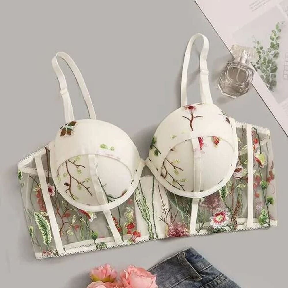 Women Lace Floral Embroidery Trim Bralette Tank Vest Crop Top Push Up Bra Strapless Deep V-neck Camisole Slim New Underwear