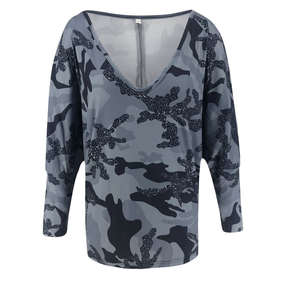 Women Loose Ladies Blouse Shirt Long Sleeve Summer Tops V neck Casual Camouflage Basic Tee Blouse Streetwear