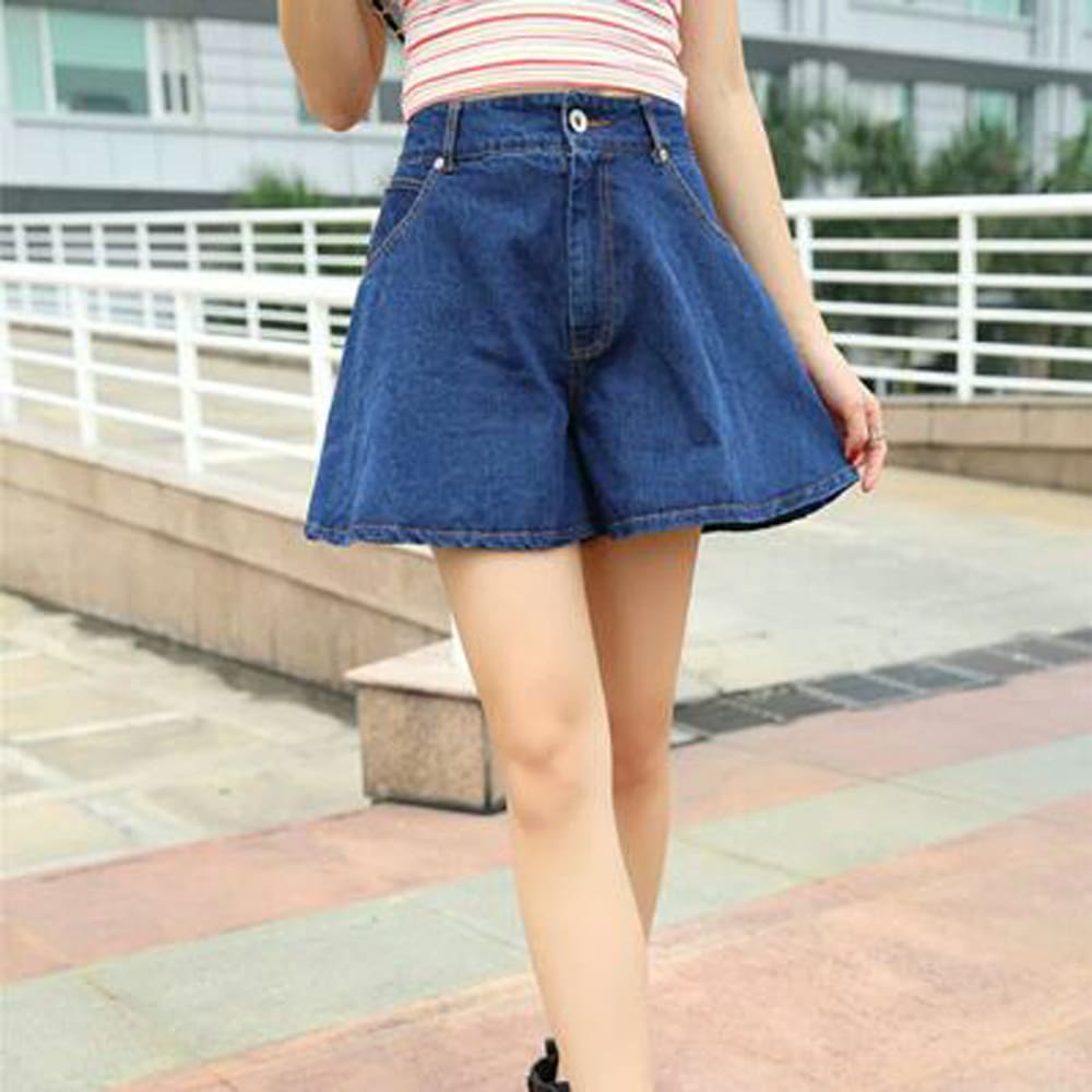 Fashion Women Denim Shorts Summer Casual Loose Flare Short Jeans High Waist Solid Casual Shorts Trousers