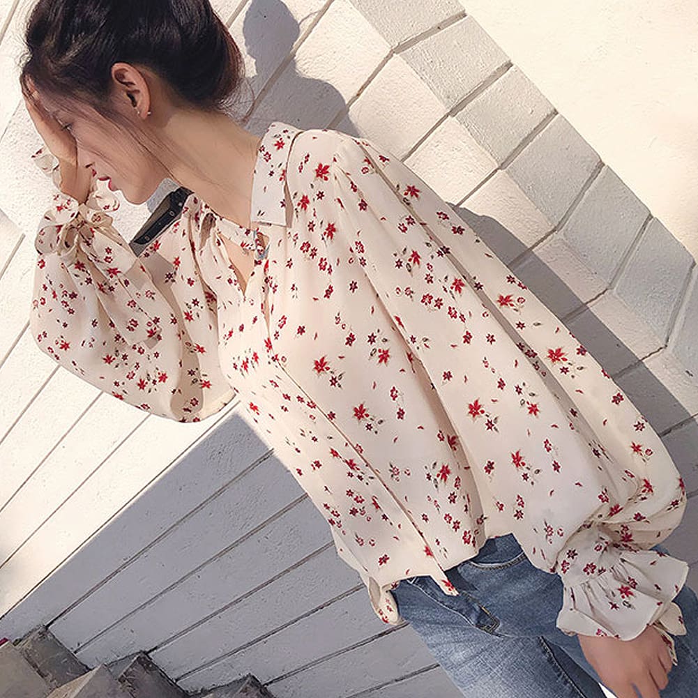 Korea Style Women Chiffon Solid Long Sleeve Blouse Fashion Ladies Summer Casual Loose Tops T Shirt Pullover Clothes