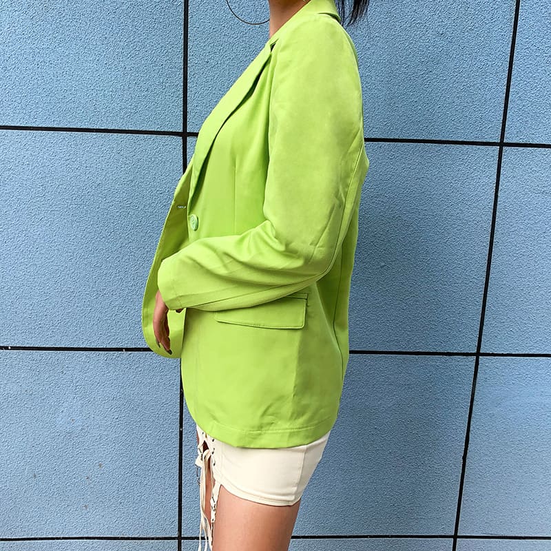 Women Blazer Oversize Autumn Long Coat Sexy Simple Candy Color Slim Long-sleeved Suit Kendall Fashion Avocado Green Blazer