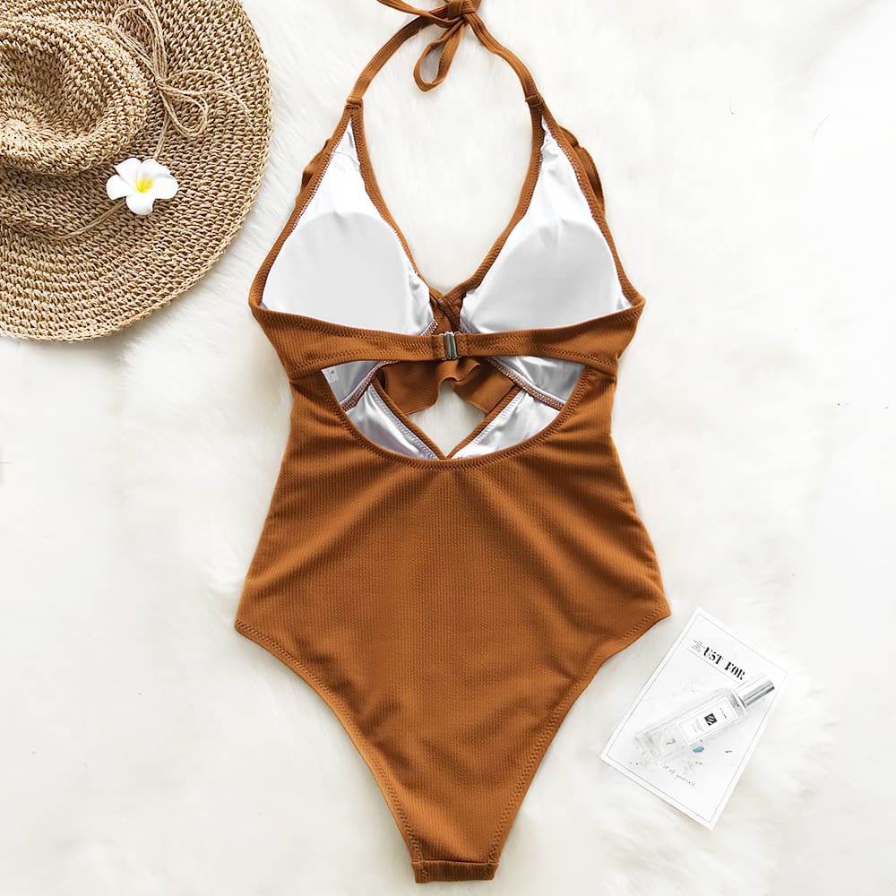 Ruffle Swimsuit Women Backless Swimwear Women One Piece Swimsuit Padded Bathing Suit Ladies Beachwear Monokini Maillot De Bain