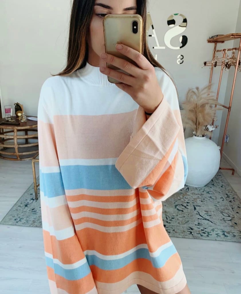 Fashion Women Ladies Casual Pullover Loose Long Sleeve Tunic Striped Blouse Autumn Winter Holiday Shirt Top