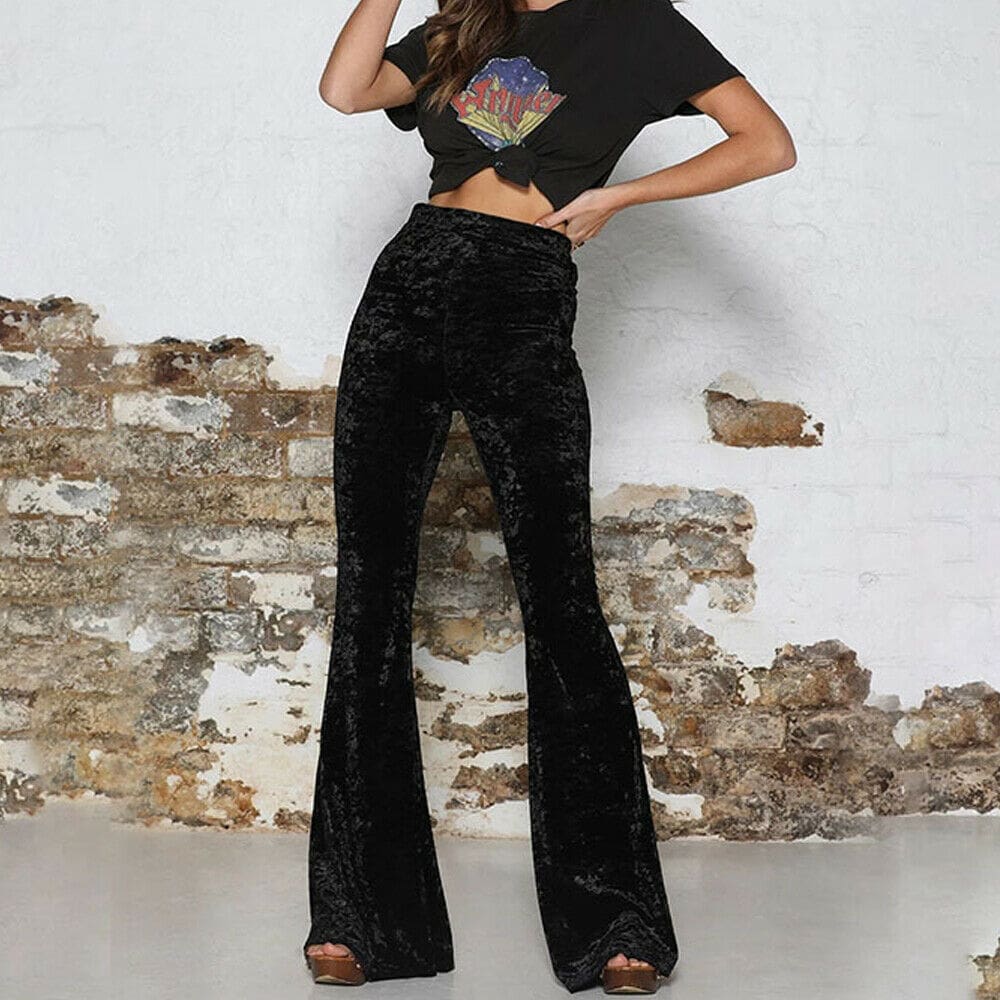 Fashion Velvet Pants women autumn winter slim Flare pants women high waist trousers high street style pants bottoms