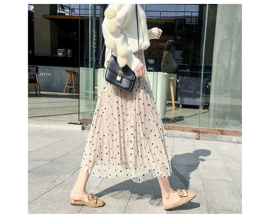 Womens Boho Polka Dot Long Maxi High Waist Skirt Summer Ladies Casual Pleated Beach Skirt Sundress