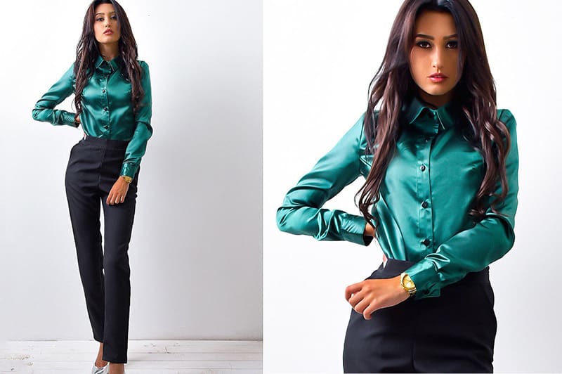 Elegant Fashion Women Long Sleeve Button Down Shirt OL Work Ladies Satin Loose Lapel Blouse Casual Tee Tops